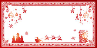 红色卡通剪纸风圣诞树圣诞装饰麋鹿圣诞节展板背景